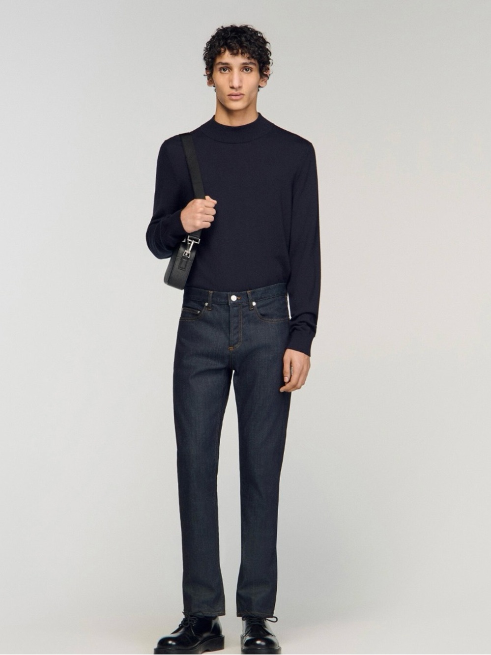 Sandro Men’s Blue Raw Jeans – Regular Fit, Premium Stretch Denim